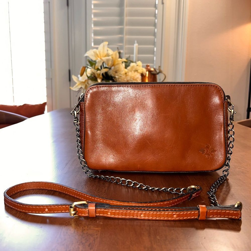 Patricia Nash Heritage Chambery Veg Tan Leather Crossbody Handbag Chain Strap - Picture 5 of 15